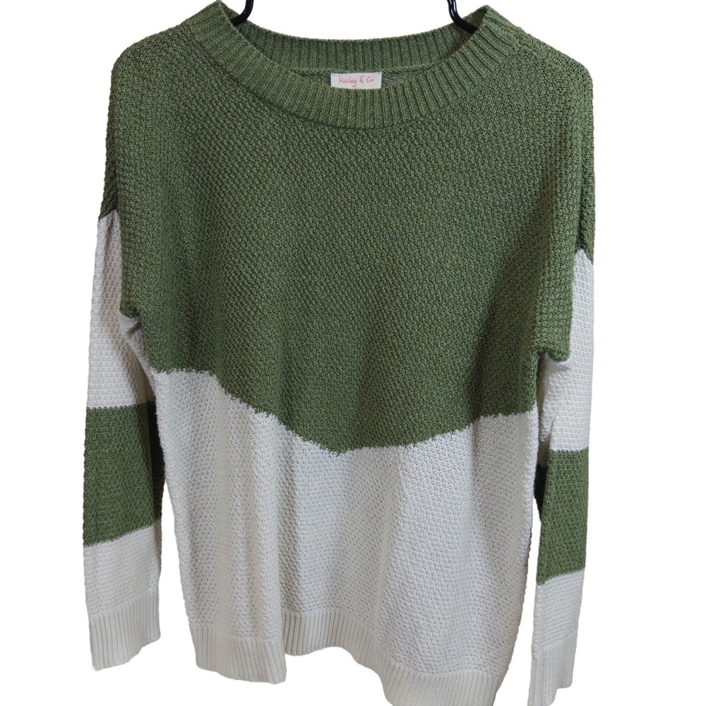 Hailey & Co Sweater Medium Womens Colorblock‎ Popcorn Knit Pullover Green White